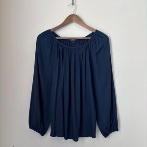 Theory Jencia Elegance Stretch Navy Blue Silk Blouse Medium